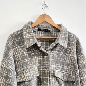 Oversized Plaid Shacket Button Up Jacket